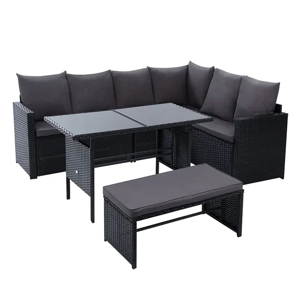 Outdoor Dining Set Sofa Lounge Setting Chairs Table Bench Black Cover - Flea Market